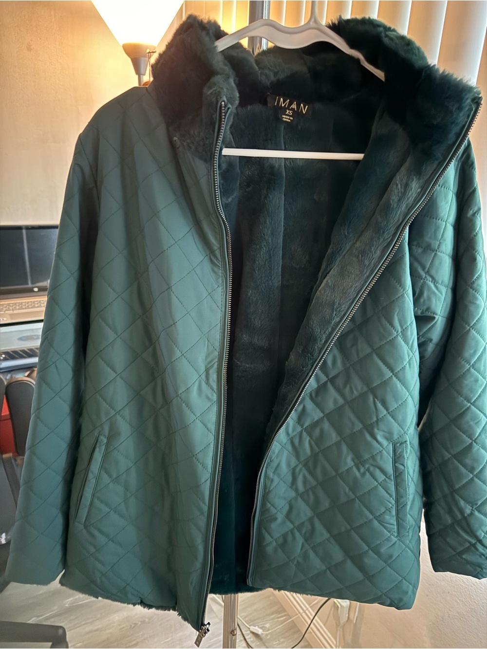 IMAN Quilted Teal Faux-Fur Lined Puffer Jacket